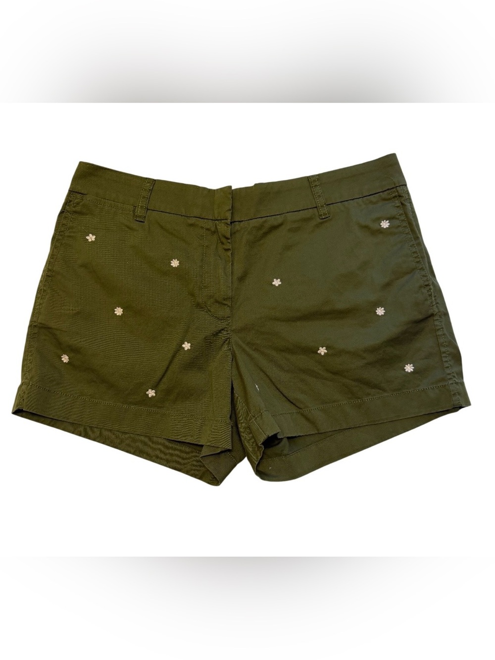 J. Crew Olive Green High-Waist Daisy Embroidered Shorts
